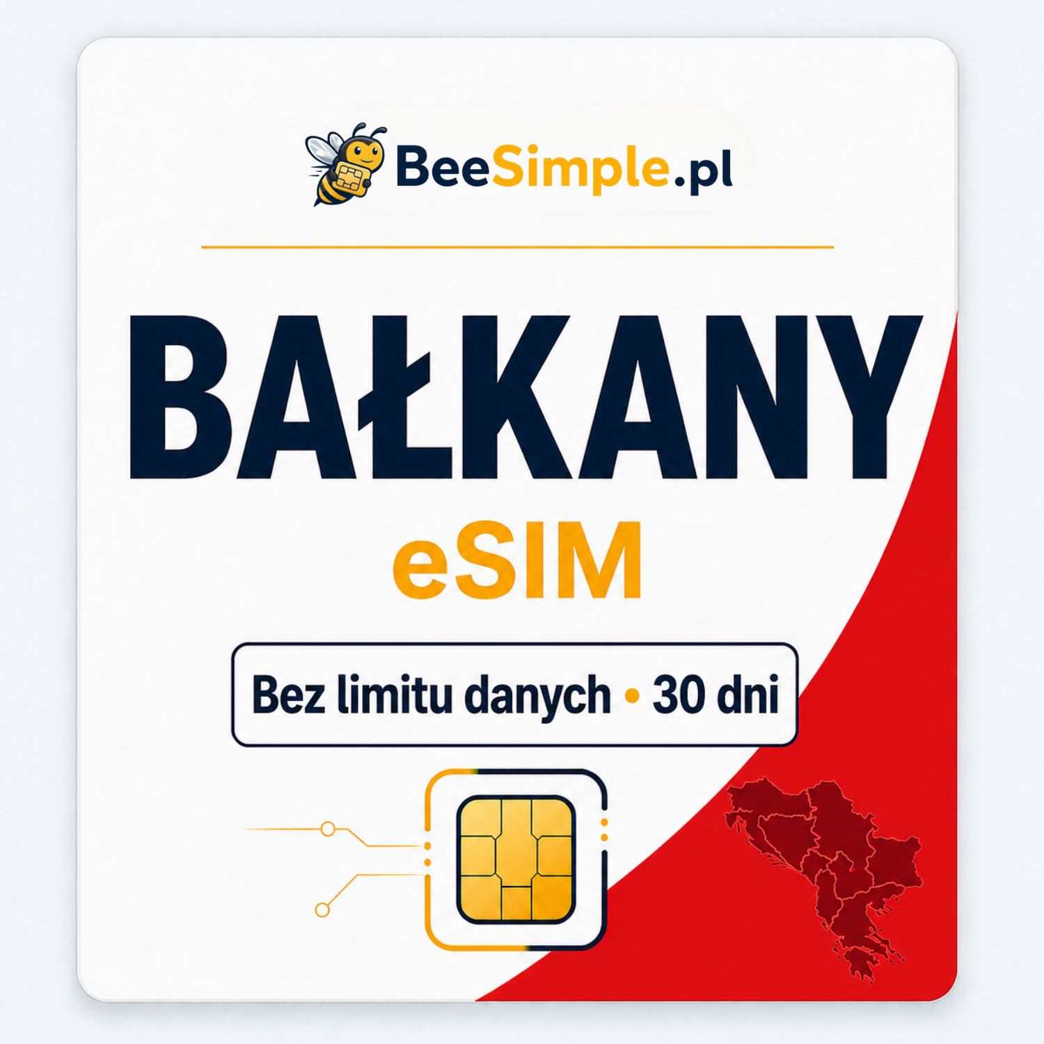 eSIM Bałkany - Bez limitu danych - 30 dni - BeeSimple.pl