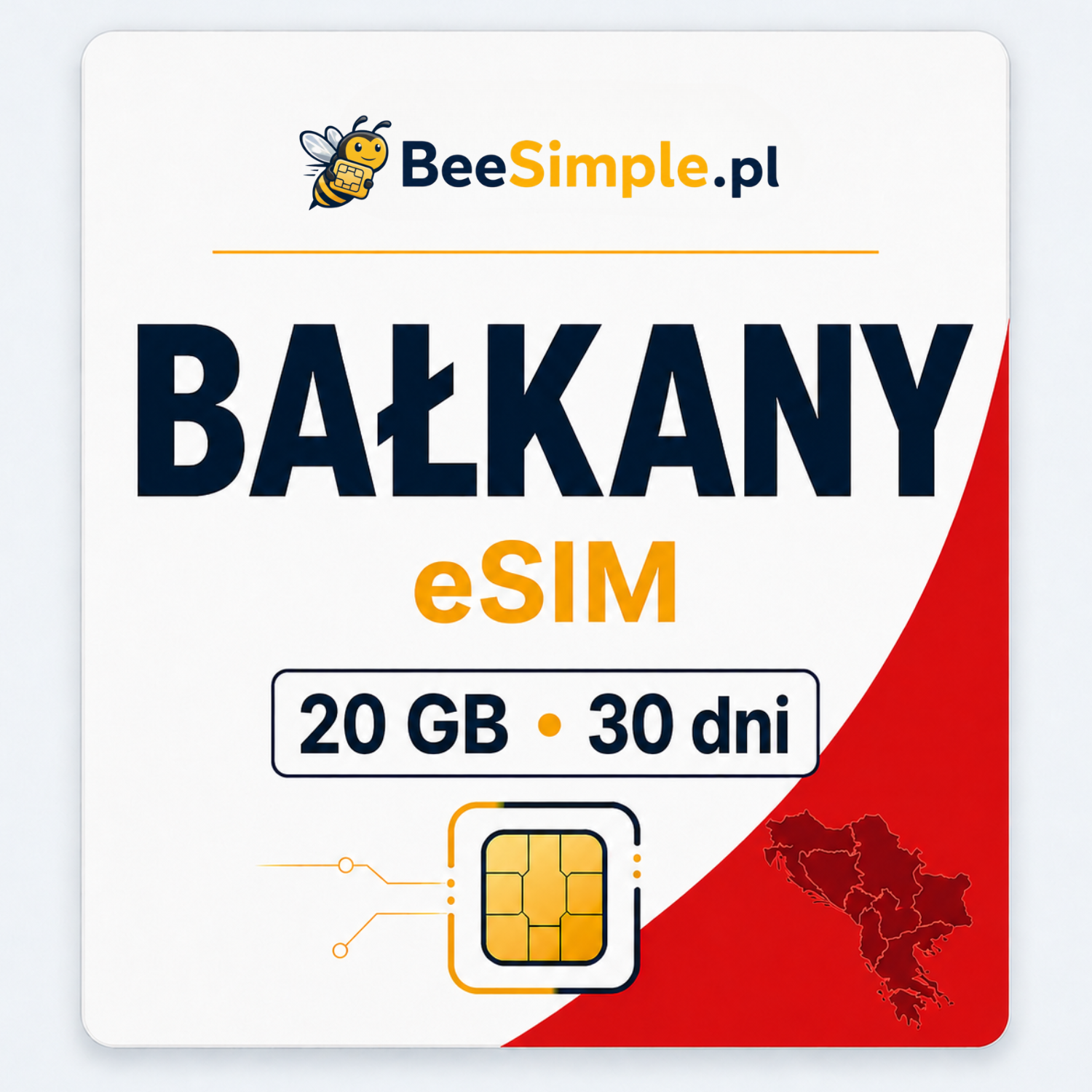 eSIM Bałkany - 20GB - 30 dni - BeeSimple.pl