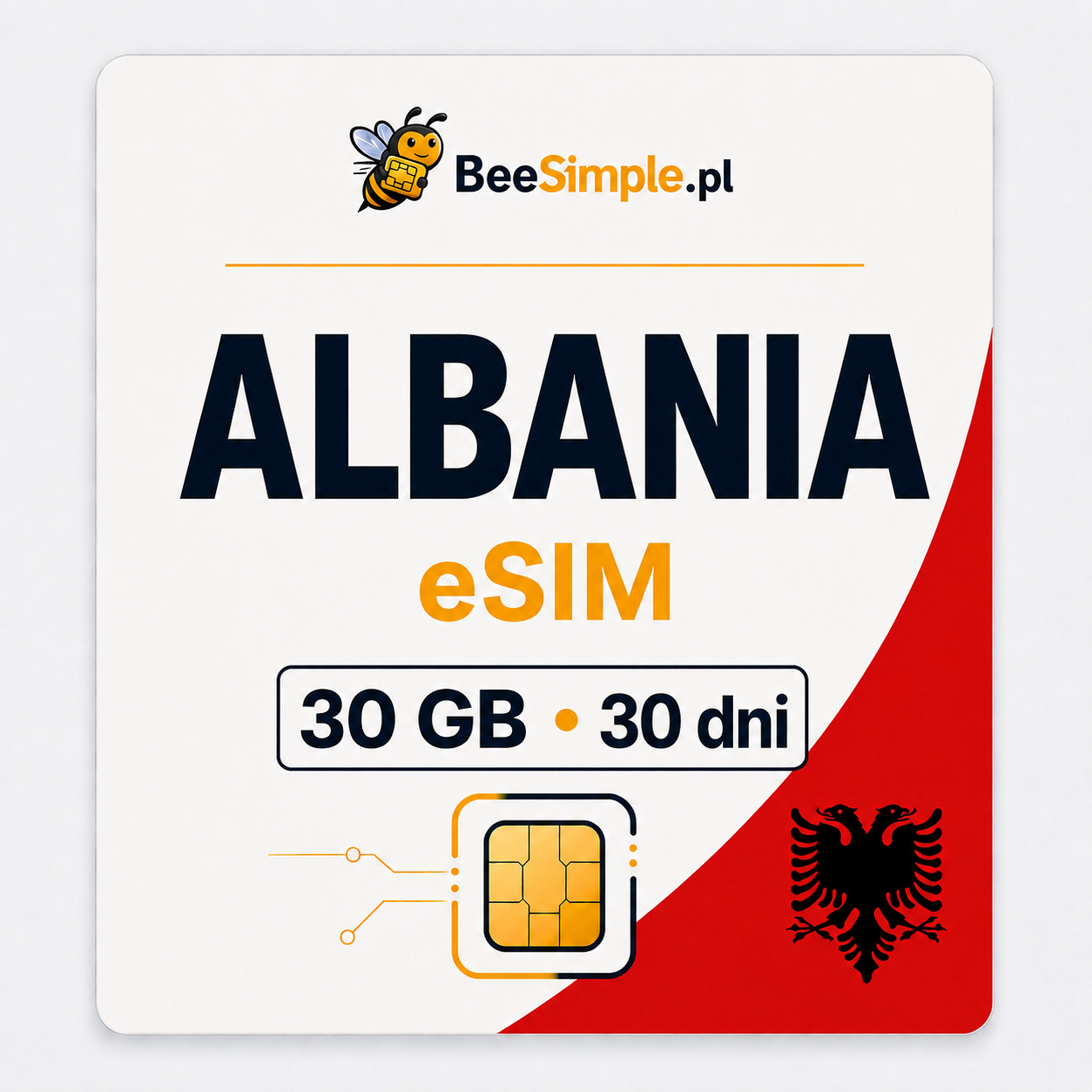 eSIM Alabania 30GB - 30dni - BeeSimple.pl